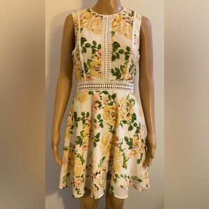 Disney Princess Cream w/ Yellow & Green Flower Pattern Sleeveless Lined Dress